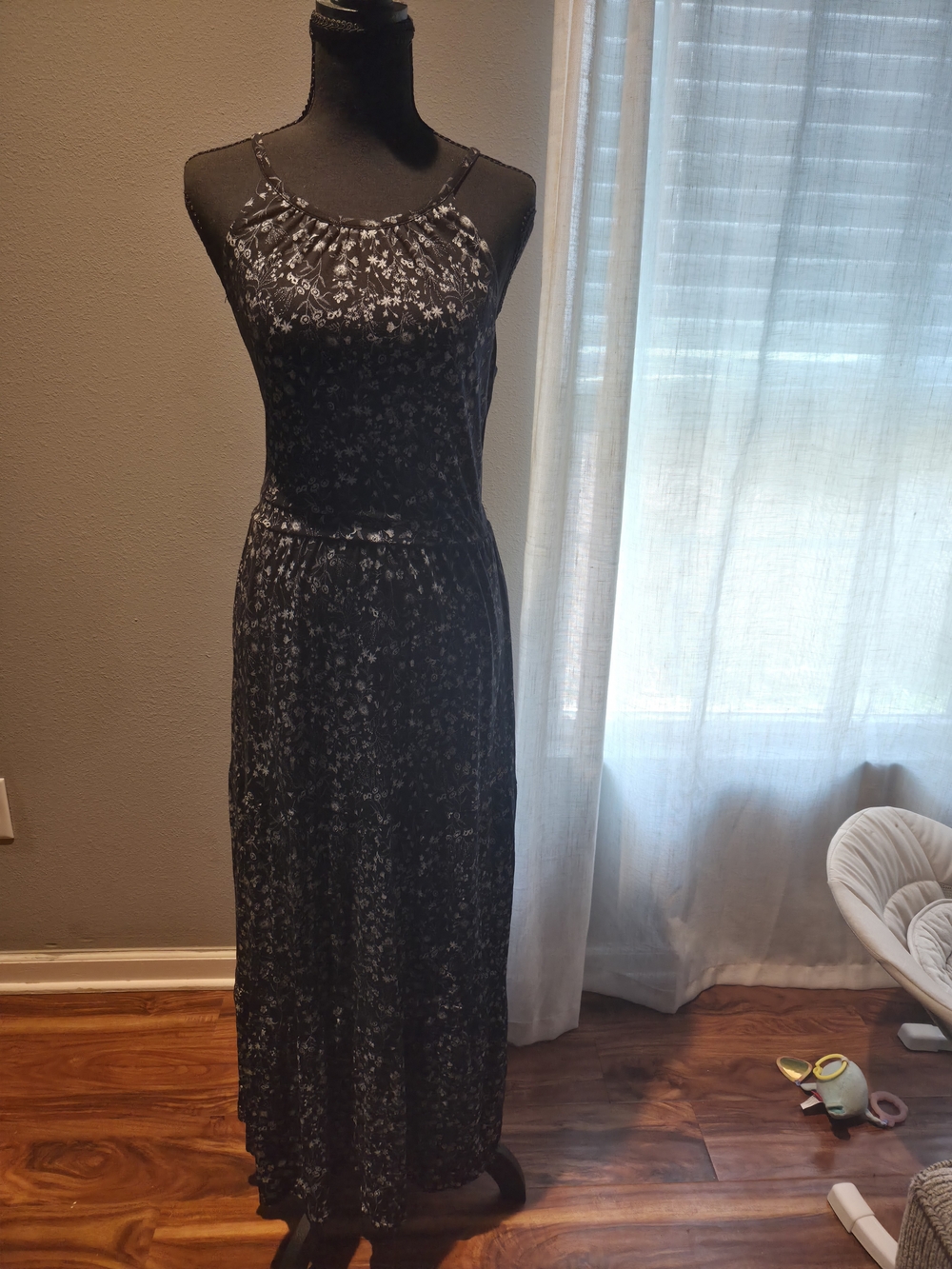 Old Navy Black Floral Maxi Dress with Thin Straps